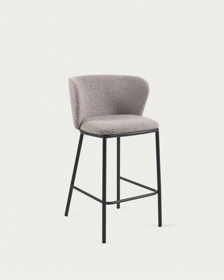 Natur24 Esszimmerstuhl Ciselia Hocker mit Bouclé in Grau und schwarzen Stahlbeinen 2er Set von Natur24