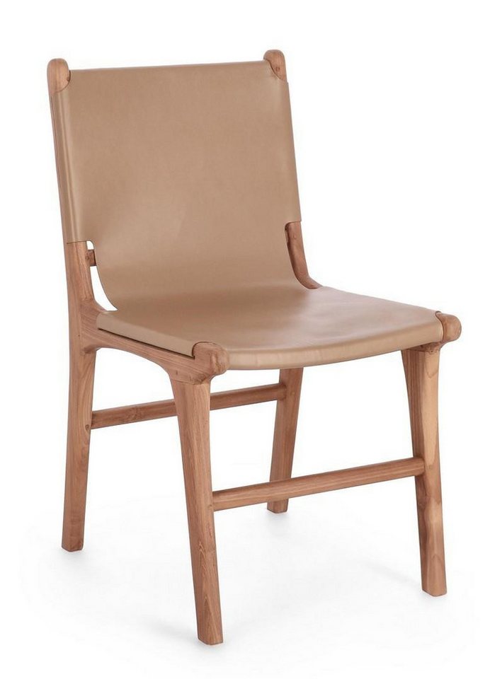 Natur24 Esszimmerstuhl Eugenie 2er Set Stühle 46 x 59 x 85 cm Teak Leder Natur von Natur24