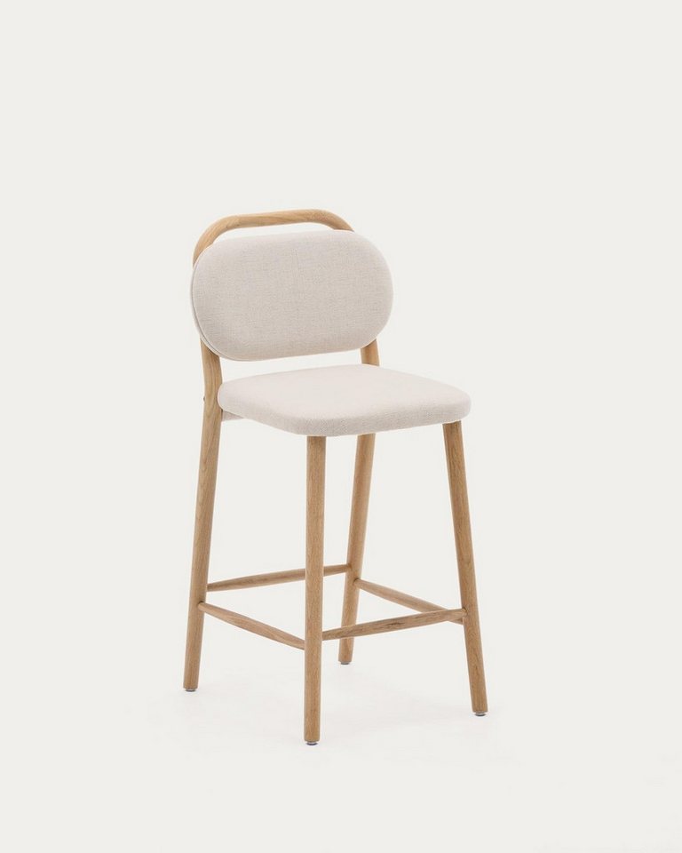 Natur24 Esszimmerstuhl Helda Hocker aus Beiger Chenille und massivem Eichenholz in 2er Set von Natur24