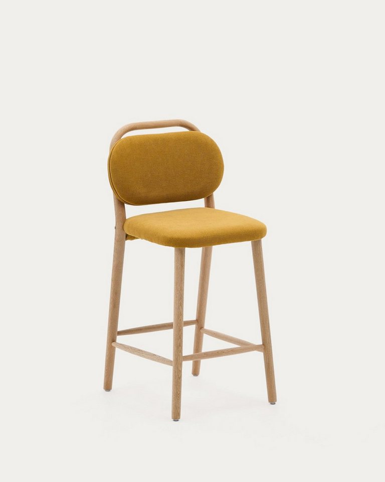 Natur24 Esszimmerstuhl Helda Hocker aus gelber Chenille und massivem Eichenholz in 2er Set von Natur24