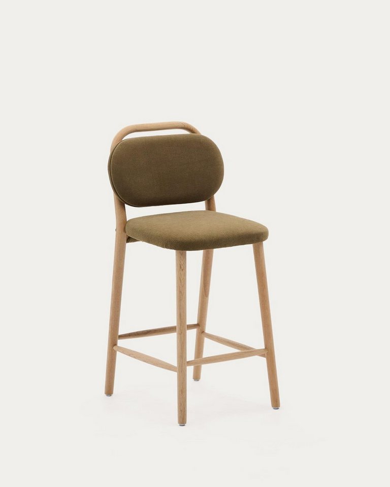 Natur24 Esszimmerstuhl Helda Hocker aus grüner Chenille und massivem Eichenholz in 2er Set von Natur24