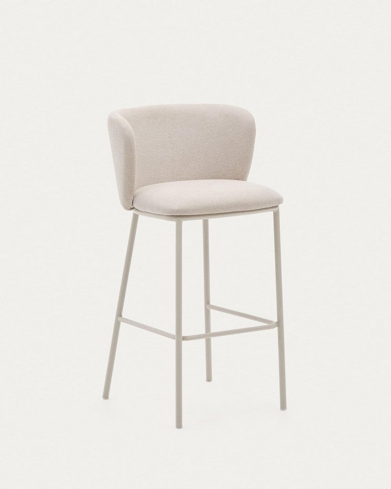 Natur24 Esszimmerstuhl Hocker Ciselia aus beigefarbenem Chenille und beigen Stahl 2er Set von Natur24