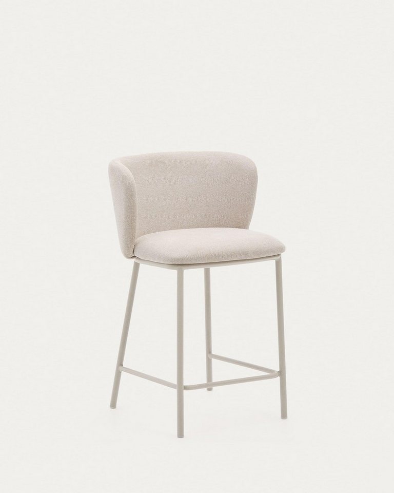 Natur24 Esszimmerstuhl Hocker Ciselia aus beigefarbenem Chenille und beigen Stahl 2er Set von Natur24