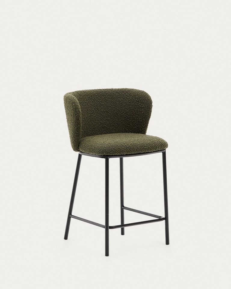 Natur24 Esszimmerstuhl Hocker Ciselia aus grünem Schaffell und schwarzem Stahl 2er Set von Natur24