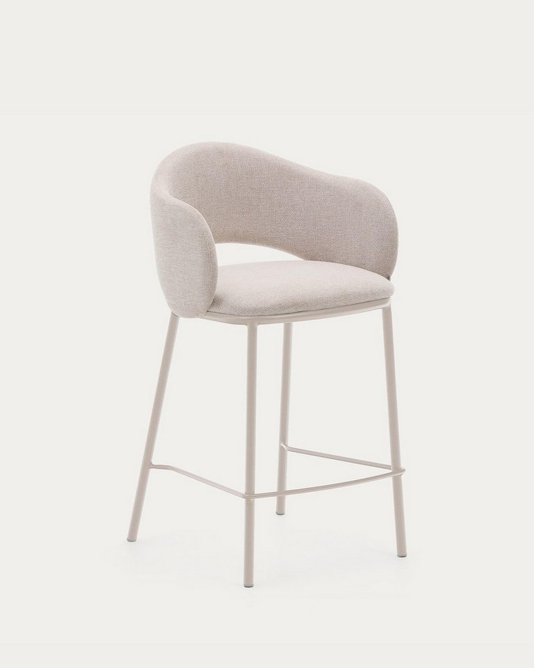 Natur24 Esszimmerstuhl Hocker Maina aus beigefarbener Chenille und Stahlbeinen 2er Set von Natur24