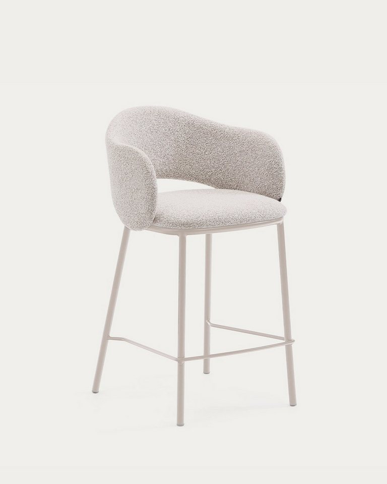 Natur24 Esszimmerstuhl Hocker Maina aus grober beiger Chenille Stahlbeine 2er Set von Natur24
