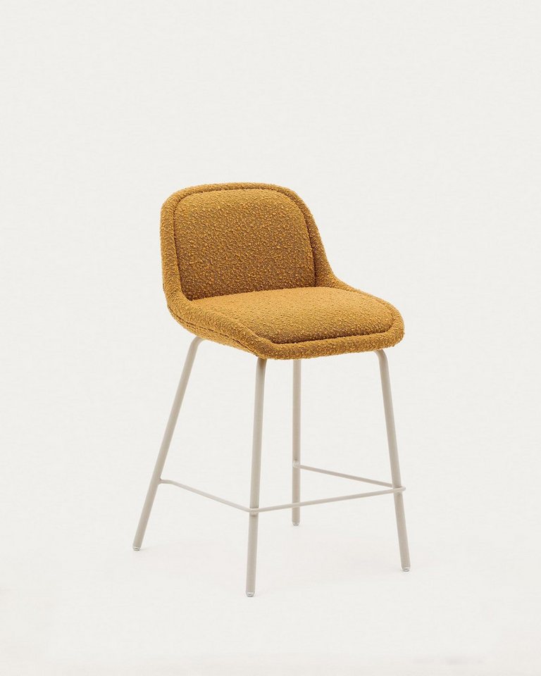 Natur24 Esszimmerstuhl Hocker aus Bouclé senfgelb und Stahlbeine 2er Set von Natur24