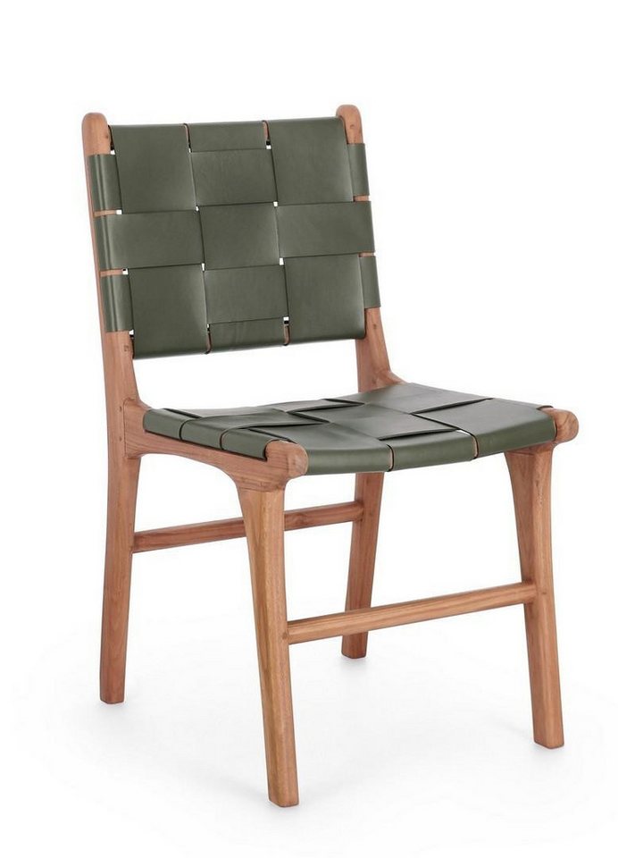Natur24 Esszimmerstuhl Joanna 2er Set Stühle 46 x 59 x 85 cm Teak Leder Natur Grün von Natur24