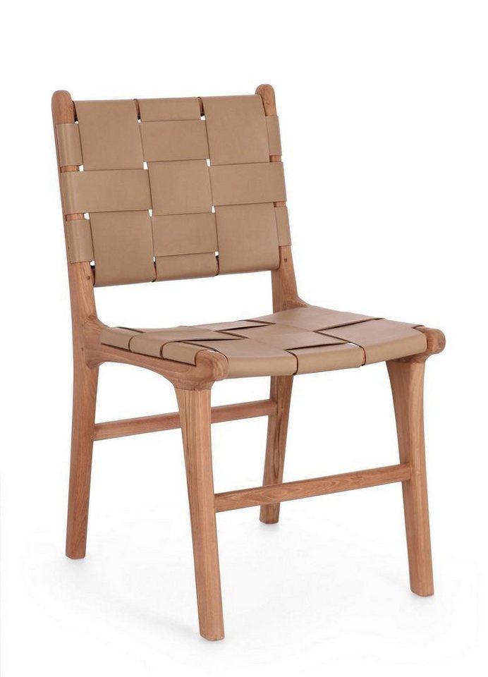Natur24 Esszimmerstuhl Joanna 2er Set Stühle 46 x 59 x 85 cm Teak Leder Natur von Natur24