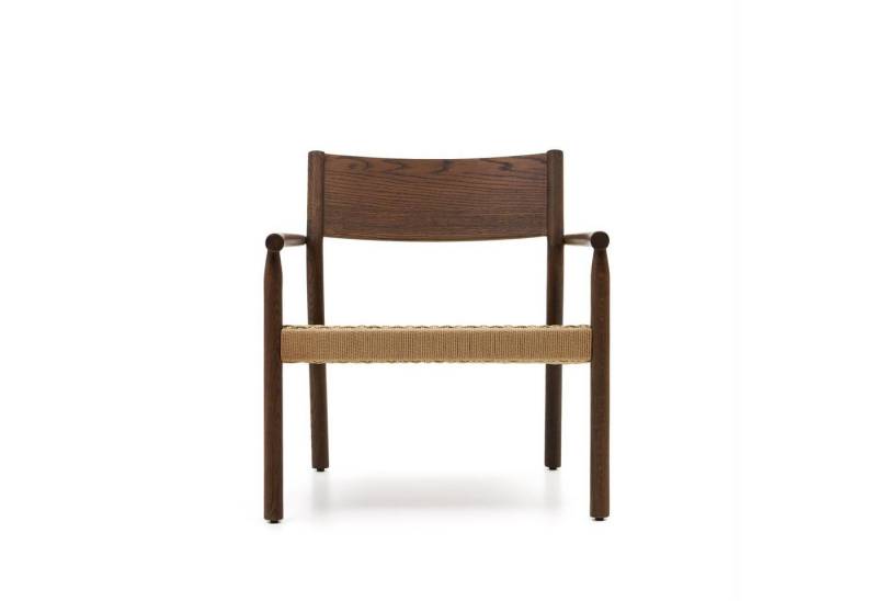 Natur24 Esszimmerstuhl Sessel Yalia 73 x 75 x 72 cm Eichenholz Nussbaum-Finish Papierseil von Natur24