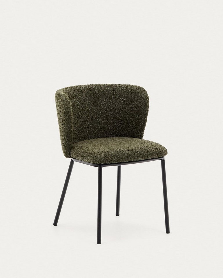 Natur24 Esszimmerstuhl Stuhl Ciselia aus grünem Bouclé und schwarzem Stahl 2er Set von Natur24
