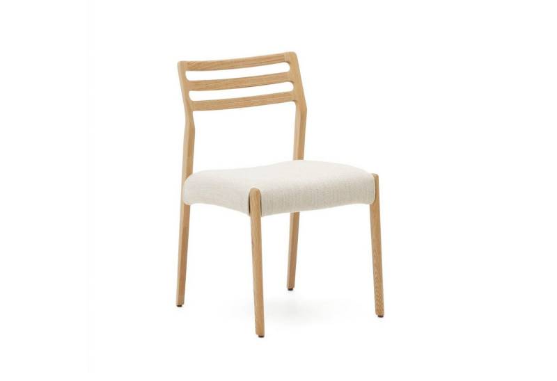 Natur24 Esszimmerstuhl Stuhl abnehmbarer Bezug Chenille beige Eiche Natur-Finish 2er Set von Natur24