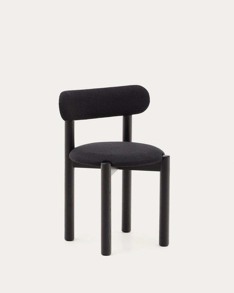 Natur24 Esszimmerstuhl Stuhl mit black Chenille und Gestell aus massivem Eichenholz 2er Set von Natur24