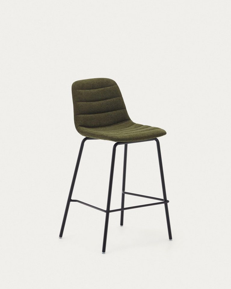 Natur24 Esszimmerstuhl Zunilda Hocker aus dunkelgrünem Chenille und Stahl 2er Set von Natur24