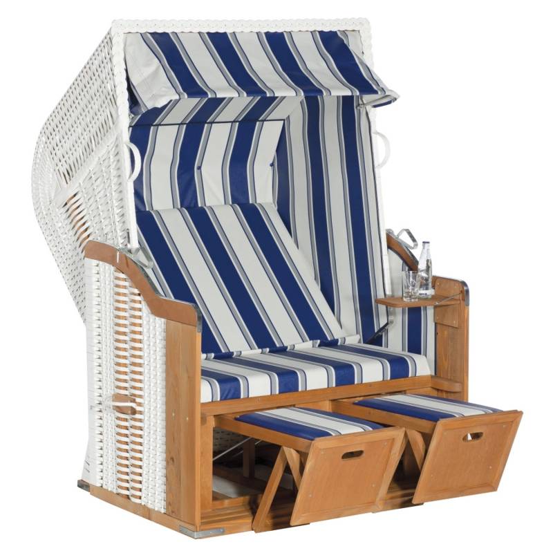 Natur24 Gartenstrandkorb Rustikal 250 Basic 2-Sitzer Kunststoffgeflecht Weiß-Blau von Natur24