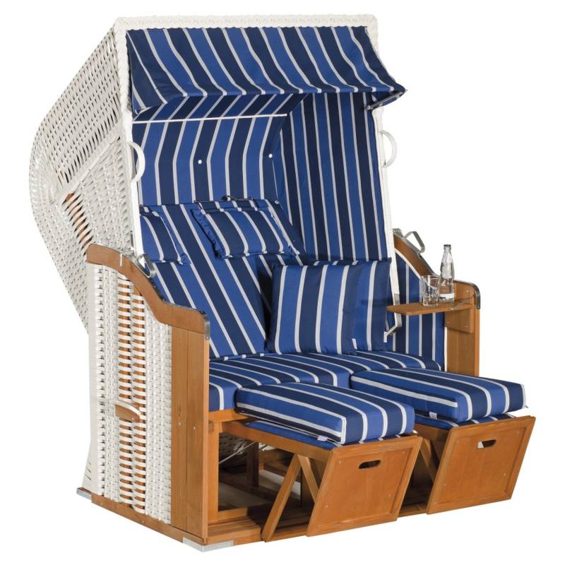 Natur24 Gartenstrandkorb Rustikal 250 Plus 2-Sitzer Kunststoffgeflecht Weiß Blau von Natur24