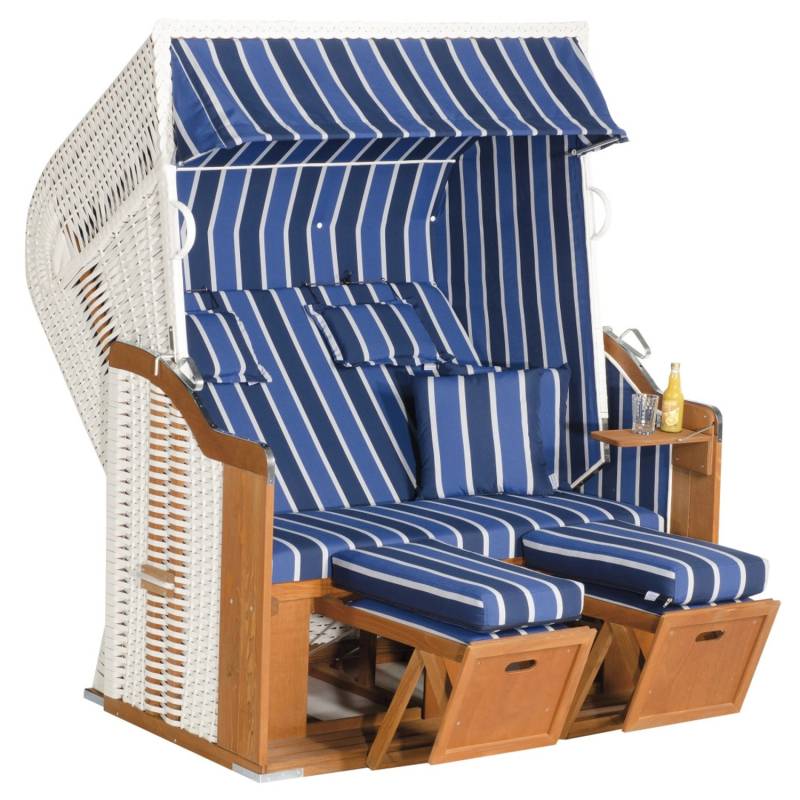 Natur24 Gartenstrandkorb Rustikal 250xL Plus 2-Sitzer Kunststoffgeflecht Weiß-Blau von Natur24