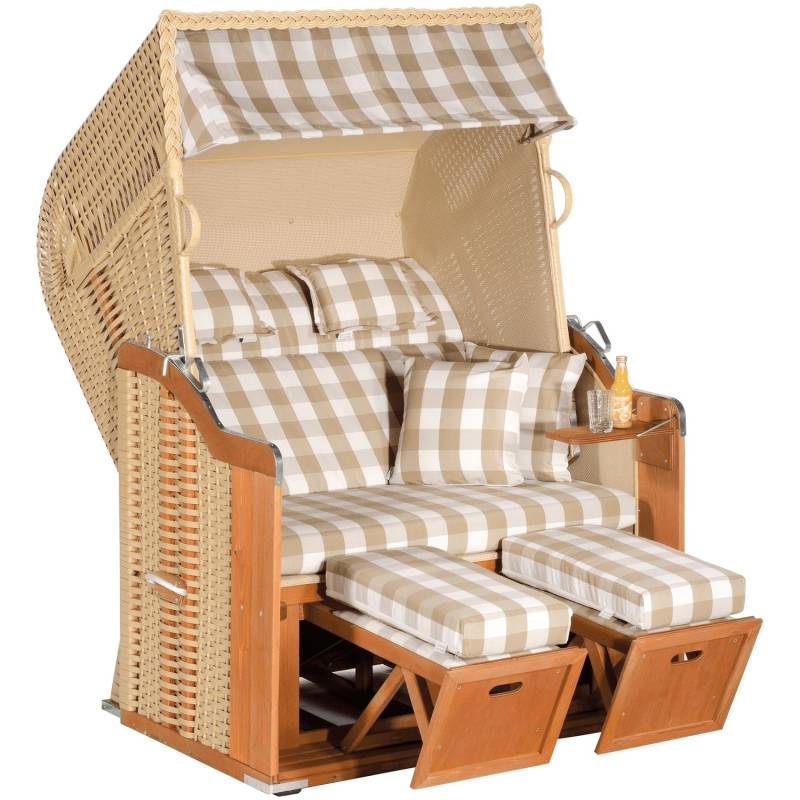 Natur24 Gartenstrandkorb Rustikal 255 Plus 2-Sitzer Kunststoffgeflecht Beige von Natur24