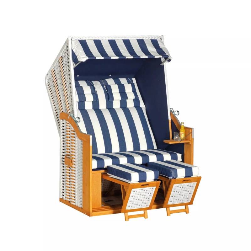Natur24 Gartenstrandkorb Rustikal 34Z 2-sitzer Pinie Weiß Blau Strandkorb von Natur24