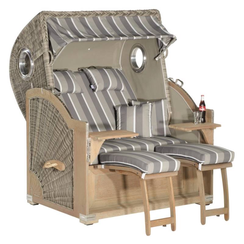 Natur24 Gartenstrandkorb Rustikal 500 Plus-Comfort 2-Sitzer Basalt-Grau von Natur24