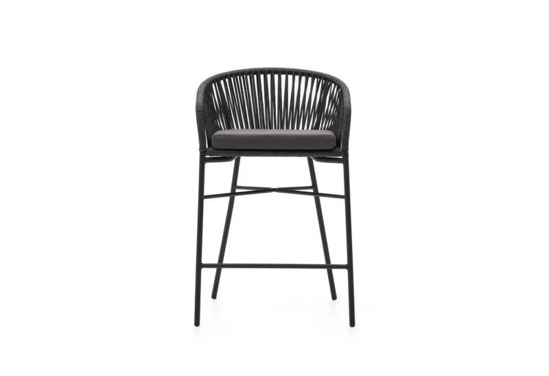 Natur24 Gartenstuhl 4-er Set Hocker Yanet 55 x 85 x 50 cm Seil Stahl Schwarz Sitzgarnitur von Natur24