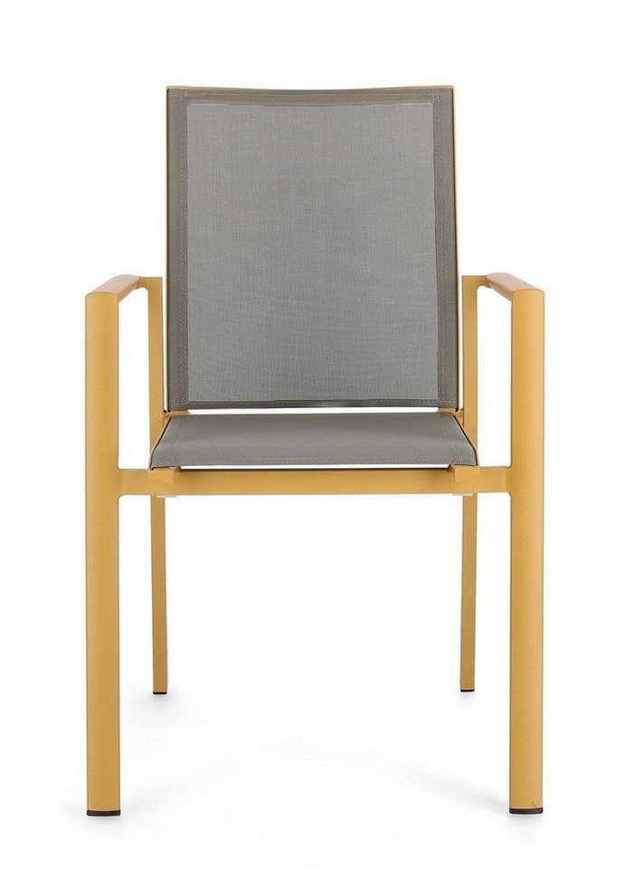 Natur24 Gartenstuhl 4er Set Stühle Konnor 56,2 x 60 x 88 cm Aluminium und Textil Gelb Grau von Natur24
