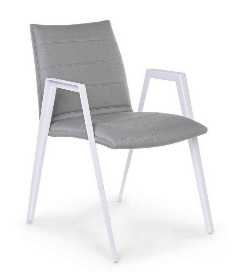Natur24 Gartenstuhl Gartenstuhl 2er Set 57x65x84 Aluminium weiß mit Quick-Dry Polster Grau von Natur24