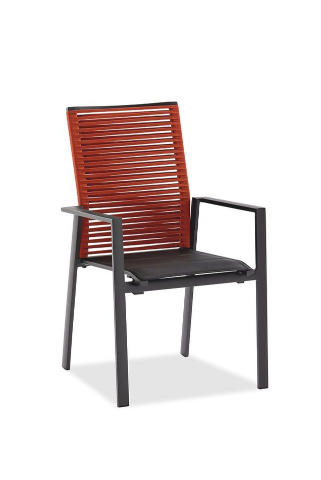 Natur24 Gartenstuhl Gartenstuhl Cervox 61x65 Stoff Schwarz Kordel Rot Gestell Aluminium von Natur24