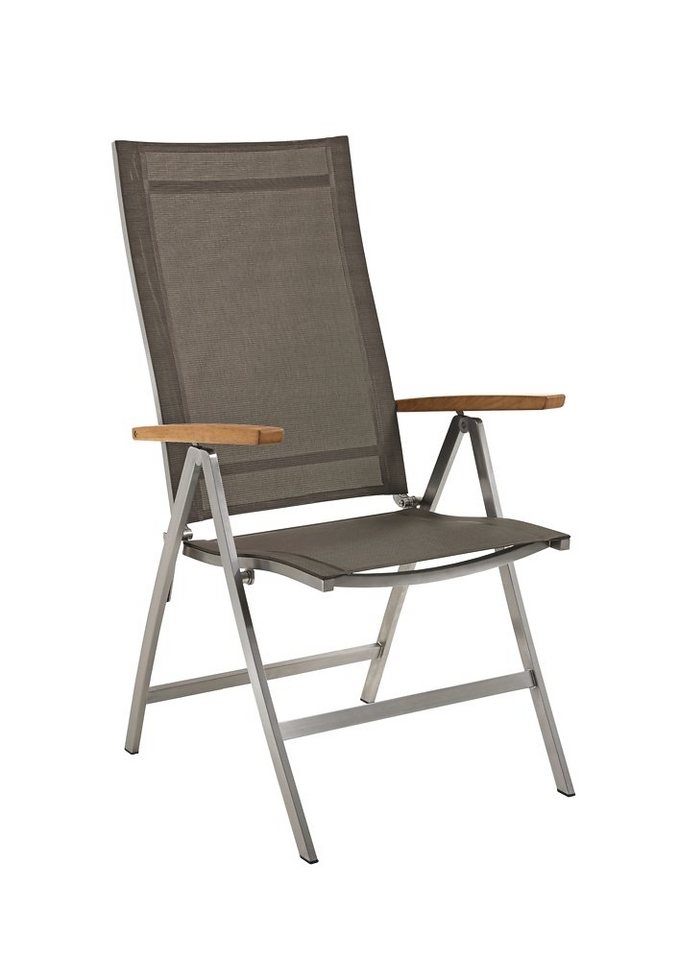 Natur24 Gartenstuhl Gartenstuhl Milfordo 60x73 Stoff Taupe Gestell Edelstahl Armlehne Teak von Natur24
