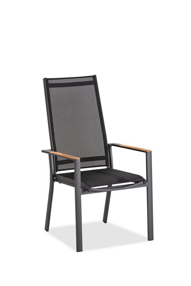 Natur24 Gartenstuhl Gartenstuhl Paloso Flex 60x73 Stoff Schwarz Armlehnen Teak Gestell Alu von Natur24
