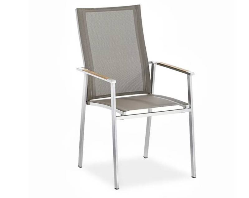 Natur24 Gartenstuhl Gartenstuhl Scaleax Flex 57x64 Stoff Taupe Armlehne Teak Edelstahl von Natur24