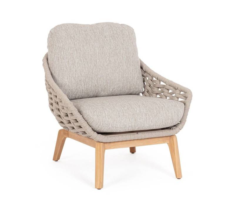 Natur24 Gartenstuhl Tamires Sessel 88 x 71 x 78 cm Aluminium Teak Olefin Beige von Natur24