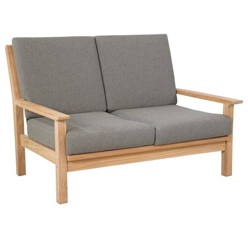 Natur24 Gartenstuhl Teak Loungebank Olefin Natur Grau 124 x 86 x 82,5 cm von Natur24