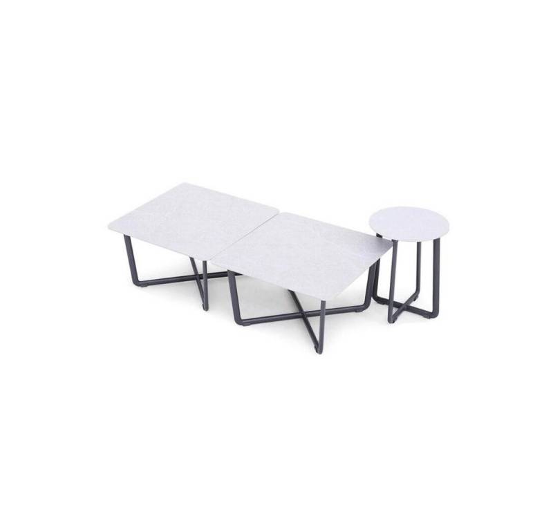 Natur24 Gartentisch 3er Set Beistelltische Fellow Keramik Aluminium Anthrazit Weiß von Natur24