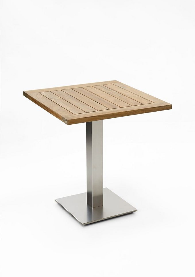 Natur24 Gartentisch Gartentisch Bistrox 68x68 Tischplatte Teak Recycelt Gestell Edelstahl von Natur24