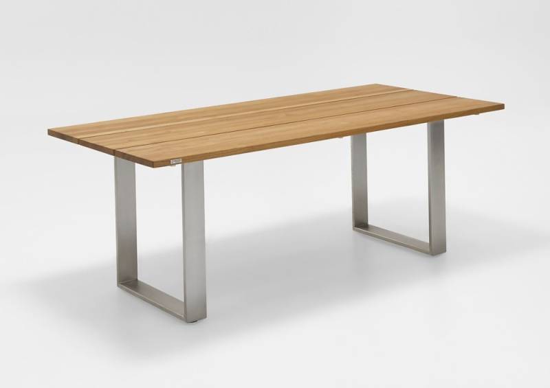 Natur24 Gartentisch Gartentisch Noha 260x95 Tischplatte Teakholz Profilkufe Edelstahl von Natur24