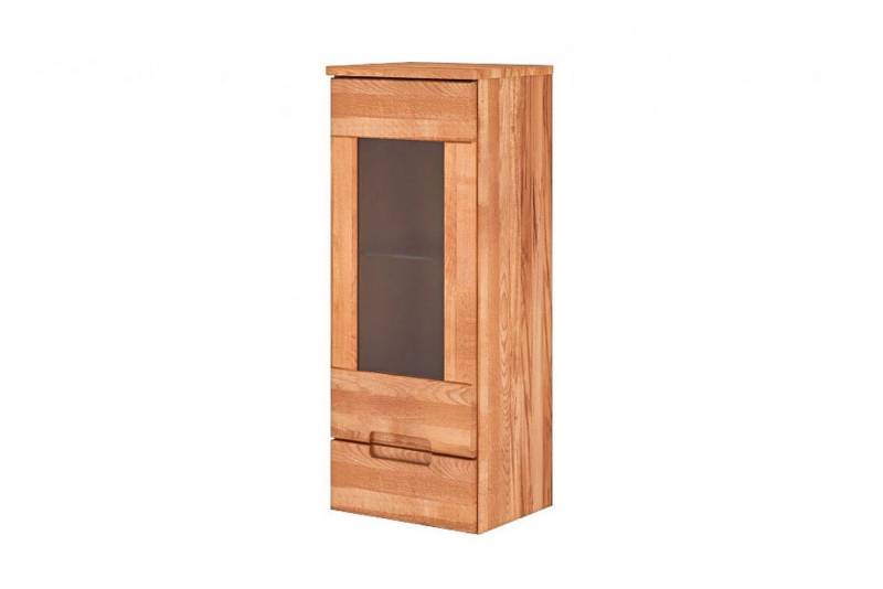 Natur24 Hängeschrank Wandschrank Bento Kernbuche 38x32x96cm mit 1 Glastür und 1 Schublade von Natur24