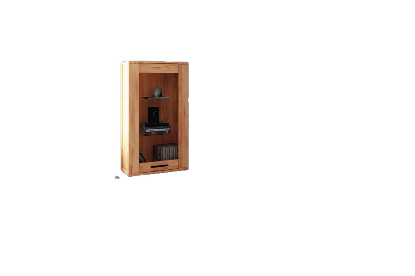 Natur24 Hängeschrank Wandschrank Lubic Kernbuche massiv 67x32x120cm mit 1 Tür und Glas von Natur24