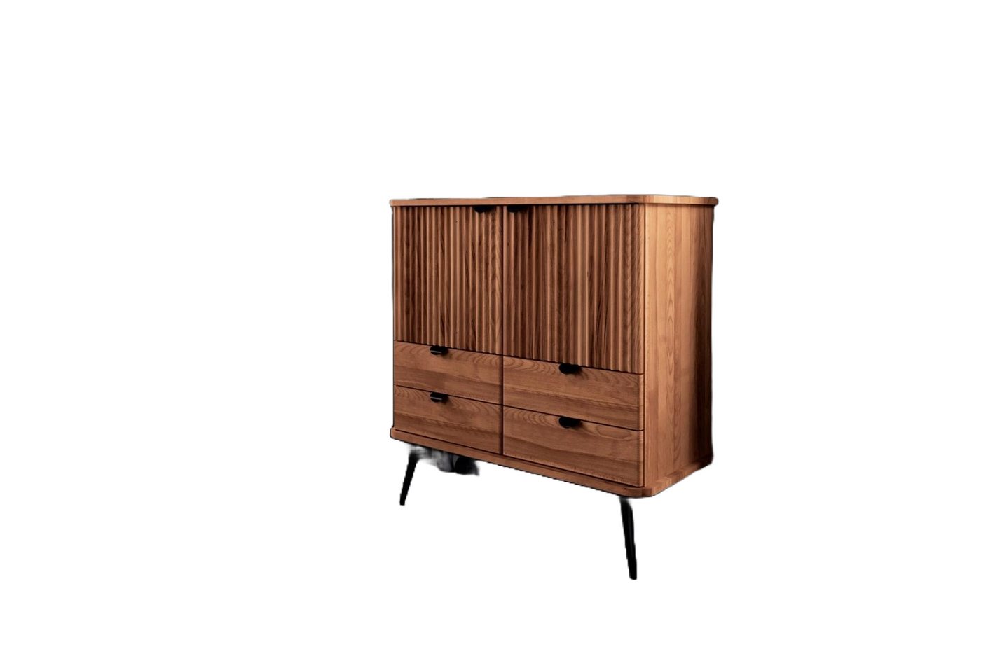 Natur24 Highboard Kommode Tula Kernbuche 97x46x102 mit 4 Schubladen 2 Türen Riffelfront von Natur24