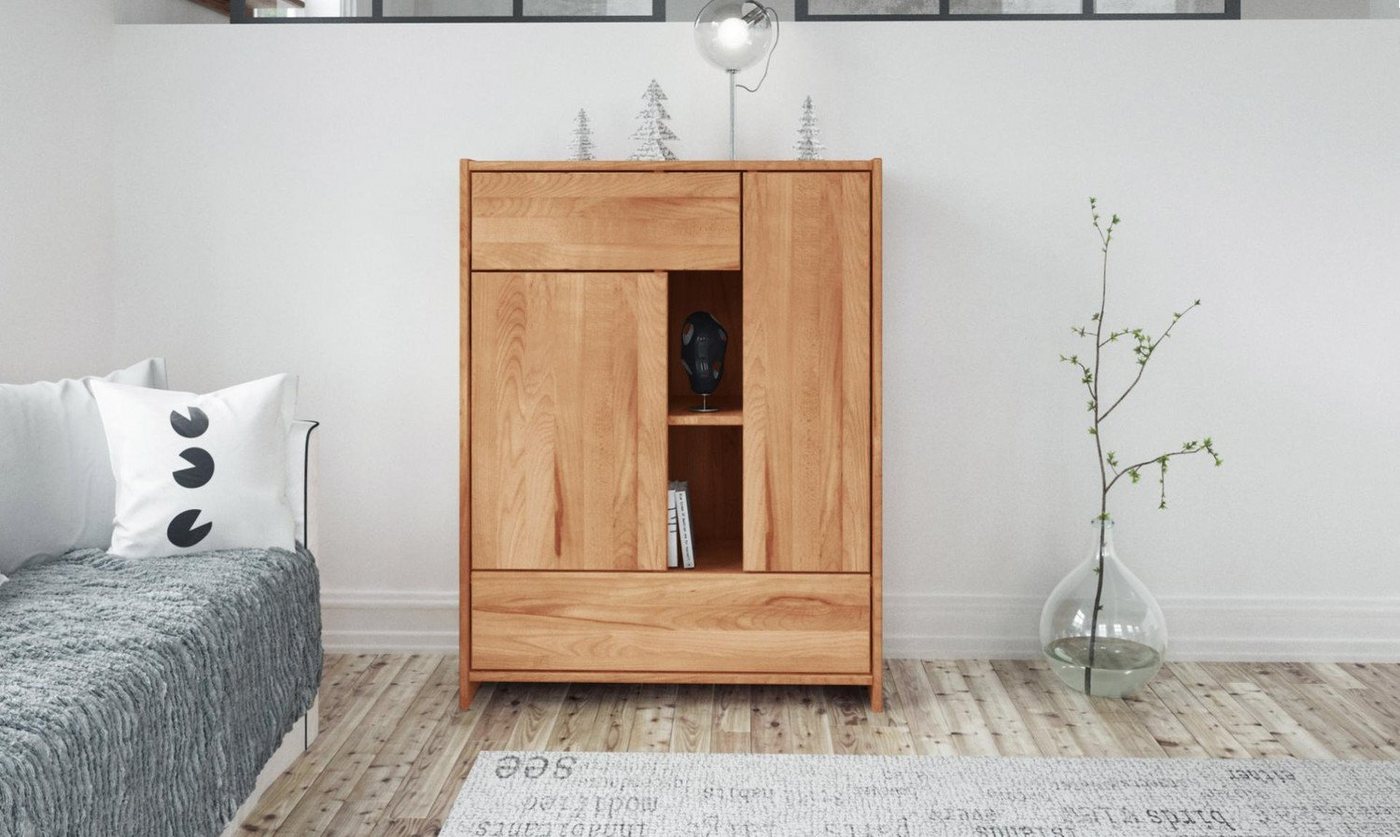 Natur24 Highboard Kommode Zigo Kernbuche 90x41x119 mit 2 Schubladen 2 Türen 2 Fächern von Natur24