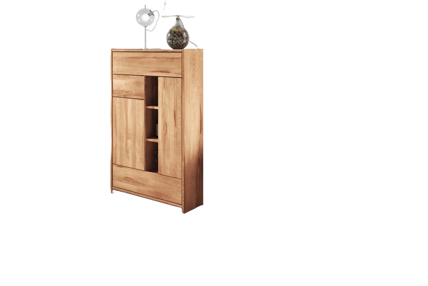 Natur24 Highboard Kommode Zigo Kernbuche 90x41x140 mit 3 Schubladen 2 Türen 3 Fächern von Natur24