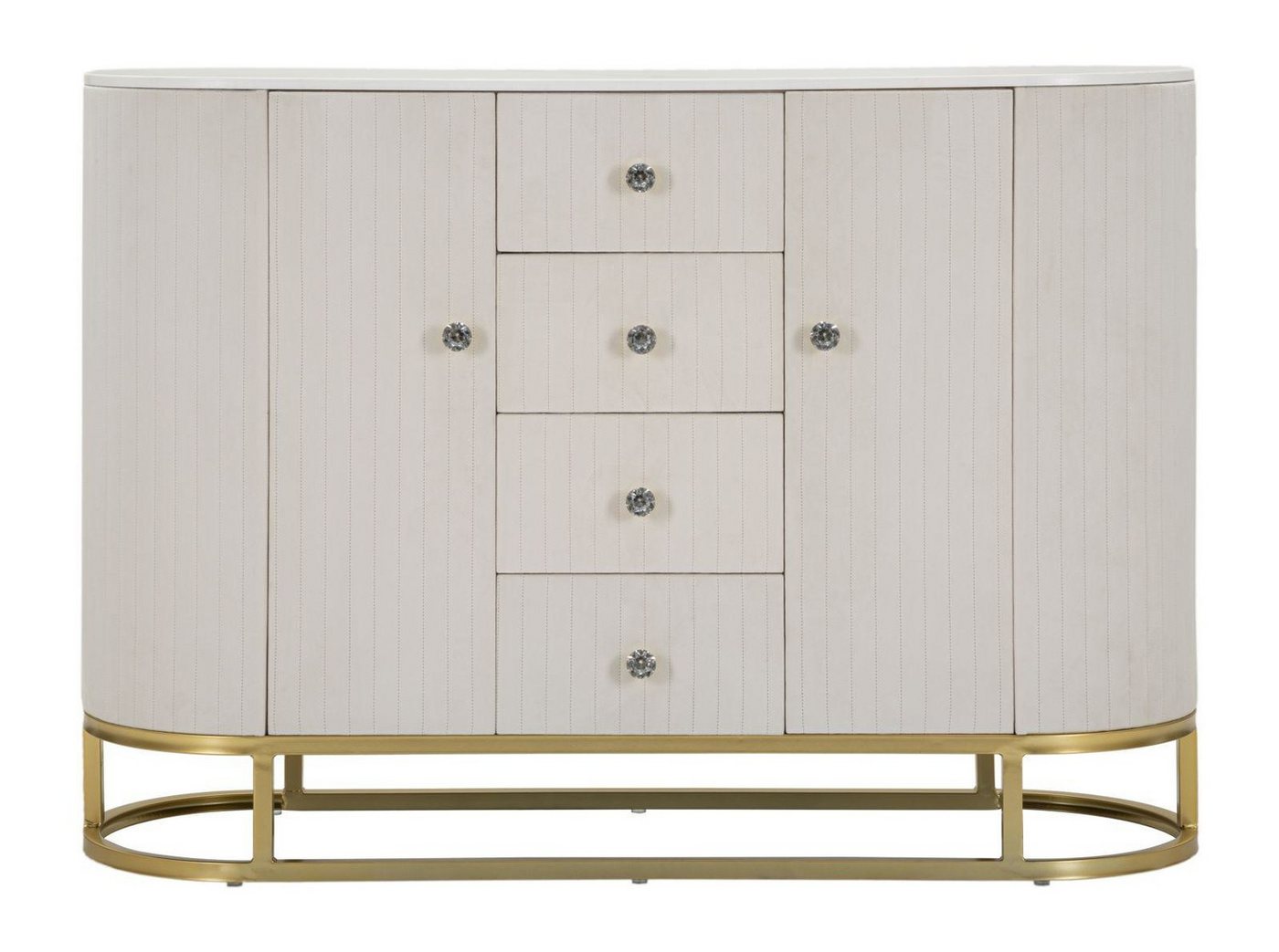 Natur24 Highboard Sharon Highboard 120 x 85 x 40 cm MDF Pinie Metall Plastik Weiß Gold von Natur24