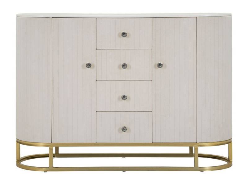 Natur24 Highboard Sharon Highboard 120 x 85 x 40 cm MDF Pinie Metall Plastik Weiß Gold von Natur24