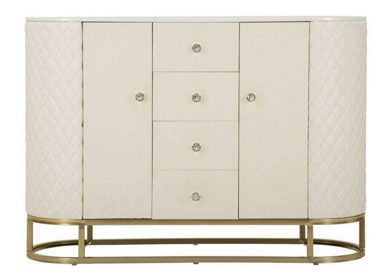 Natur24 Highboard Sharon Highboard 120 x 85 x 40 cm MDF Pinie Metall Plastik Weiß Gold von Natur24