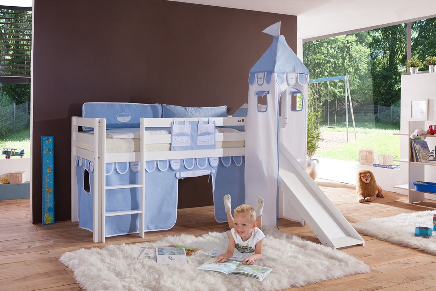 Natur24 Kinderbett Einzelbett Alex Buche massiv 90x200 cm Weiß lackiert mit Stoff-Set Natur24 Kinderbett Einzelbett Alex Buche massiv 90x200 cm Weiß lackiert mit Stoff-Set von Natur24
