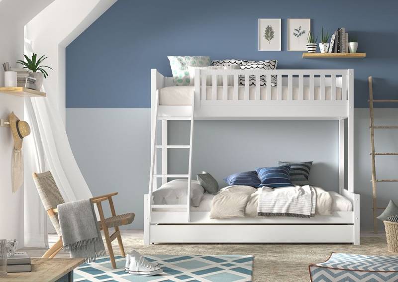 Natur24 Kinderbett Familienbett Scott 90x200/140x200 cm Kiefer inkl. Rollrost Schublade von Natur24