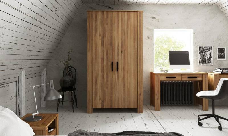 Natur24 Kleiderschrank Kleiderschrank Lubic Wildeiche 111x60x205 mit 2 Türen und Holzbeinen von Natur24