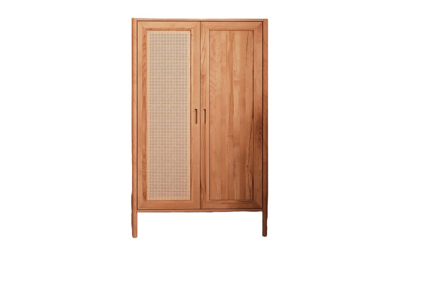 Natur24 Kleiderschrank Kleiderschrank Zola Kernbuche massiv mit Rattan 108x175cm mit 2 Türen von Natur24