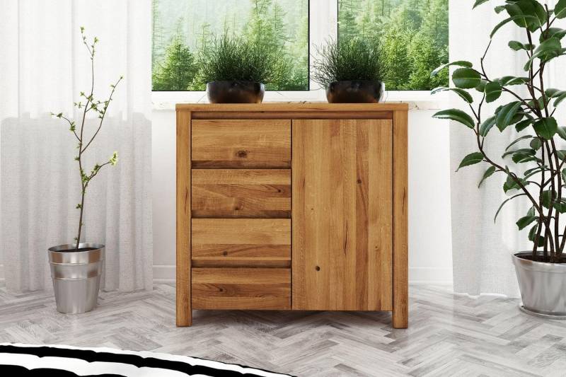 Natur24 Sideboard Kommode Tinci Wildeiche 80x45x77 mit 1 Tür 4 Schubladen Holzbeinen von Natur24