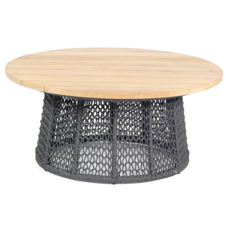 Natur24 Lounge-Tisch Poison Gartentisch 100cm Rund Teakholz/Aluminium/Polyrope von Natur24